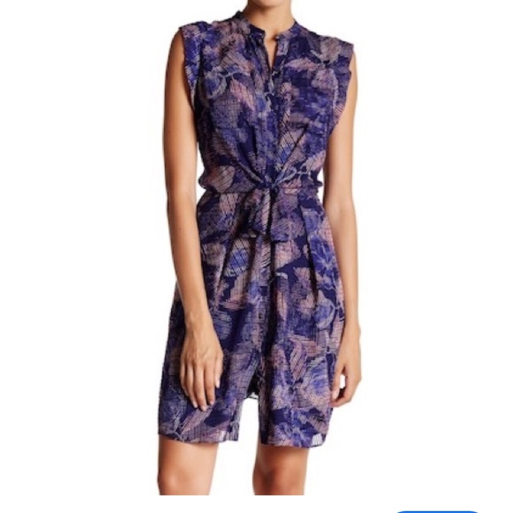 Rebecca Taylor 100% silk navy and Pink Patterned Dress size 2